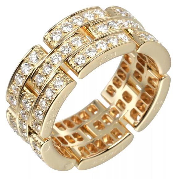 CARTIER Mayon PANTHERE 3 Row Ring K18 yellow gold/full pavé diamonds #6.4... - Picture 1 of 10